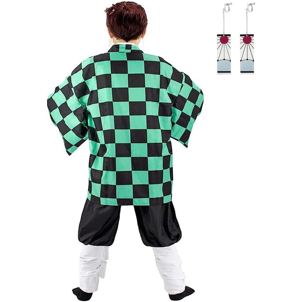 Men's Green Chequer Cosplay Costume Outfit Robe Kimono Uniform, XL - Picture 4 of 4
